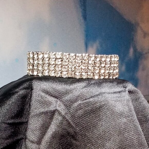 Chic & Stunning Clear Rhinestone 4-Row Stretch Glamorous Bling Cuff Bracelet - Picture 9 of 10